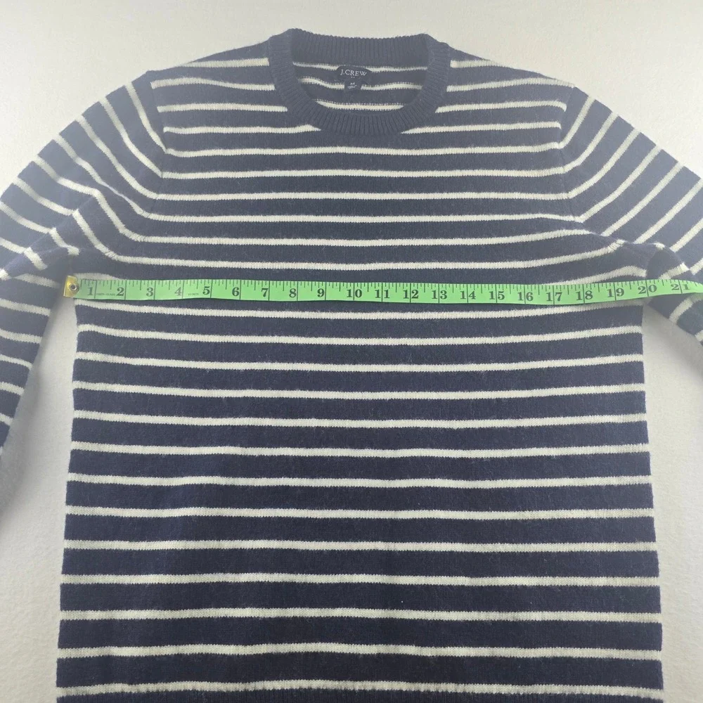 J. Crew Factory Mens Striped Wool Blend Sweater Crew Neck Navy Blue White Medium